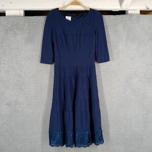 Suzi Chin Maggy‎ Boutique Women's Size 2 Navy Blue Midi Cocktail Dress Lace Trim